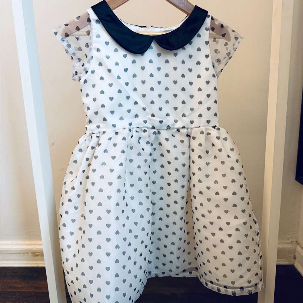 The Children's Place White Heart Dress with Black Collar